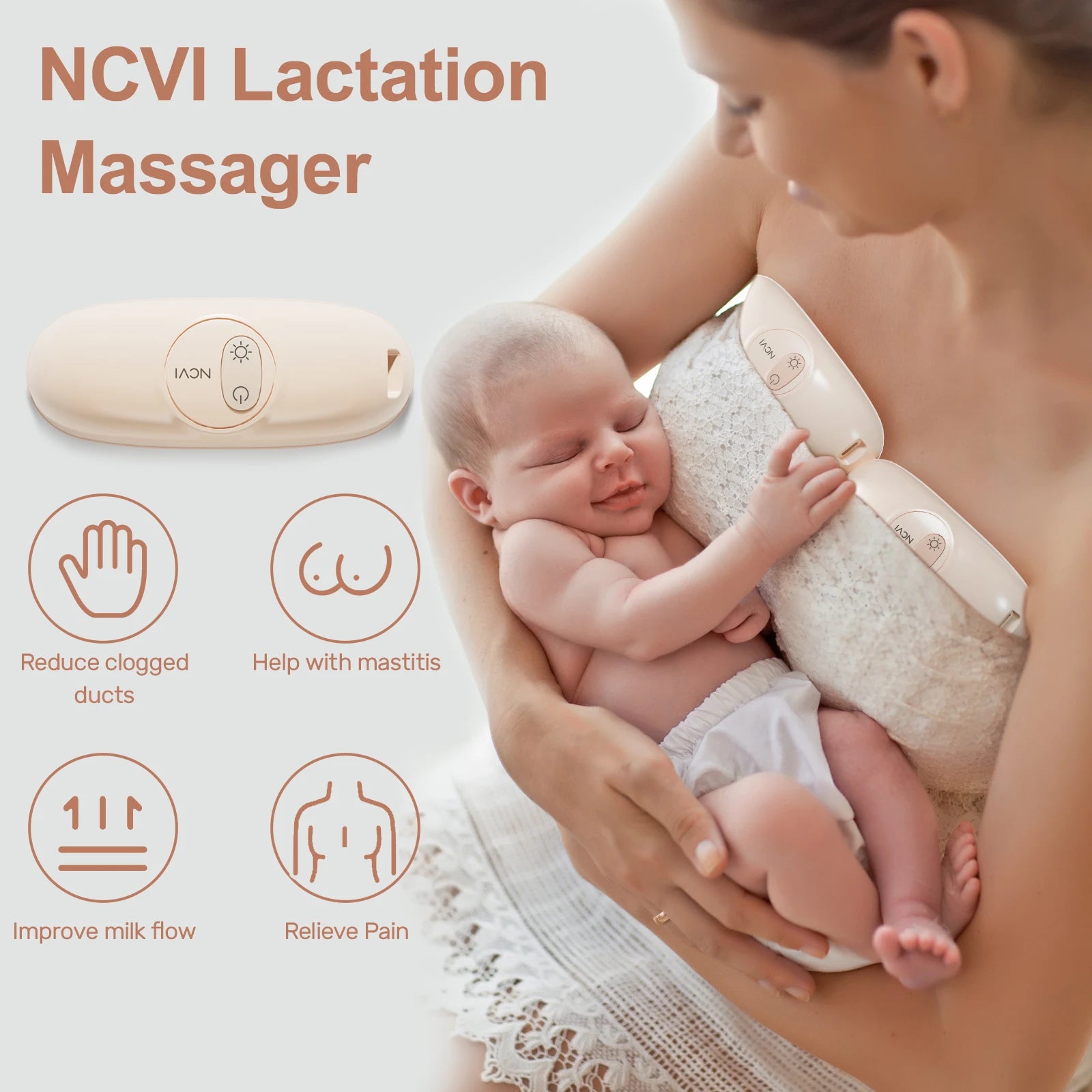 NewCare Breast Massager with Heat and Vibration 2 in 1 - Ergonomic, Portable Breastfeeding Support for Nursing Moms