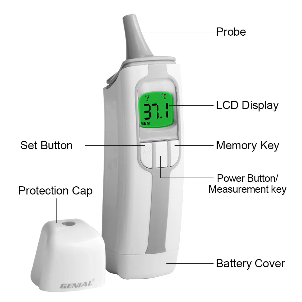 Ear Thermometer,1 Second Accurate Digital Thermometer for Adults Kids Babies,3 Age Groups 3 Color Backlight Display Fever Alarm