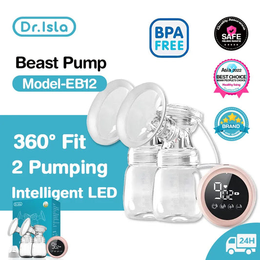 Dr.isla Double Electric Breast Pumps Powerful Nipple Suction USB Electric Breast Pump with Baby Milk Bottle Cold Heat Pad Nipple